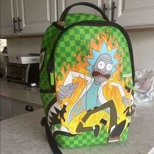 Sprayground Green and Yellow Checkered Backpack Rick & Morty…NWT
